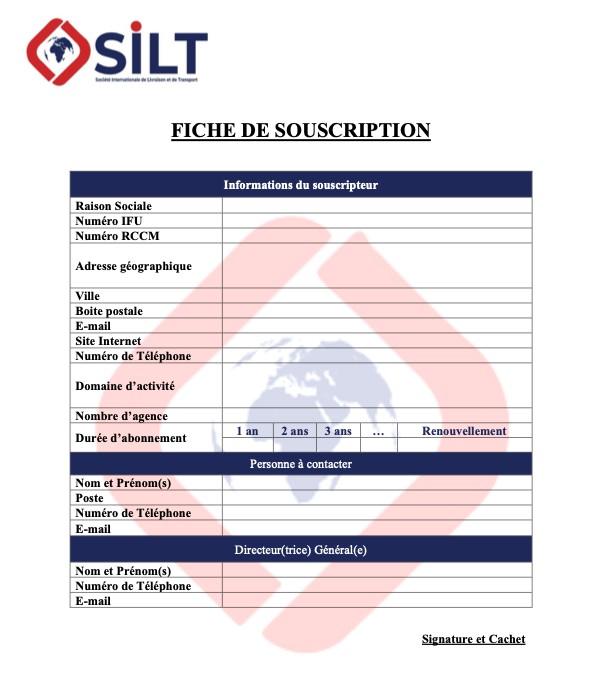 Fiche de souscription SILT