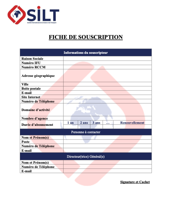 Fiche de souscription SILT